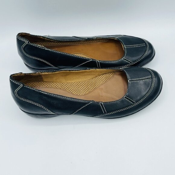Natural Soul Shoe Womens Size 8 M Black Leather Comfort Slip On Loafers Heels - Picture 3 of 11